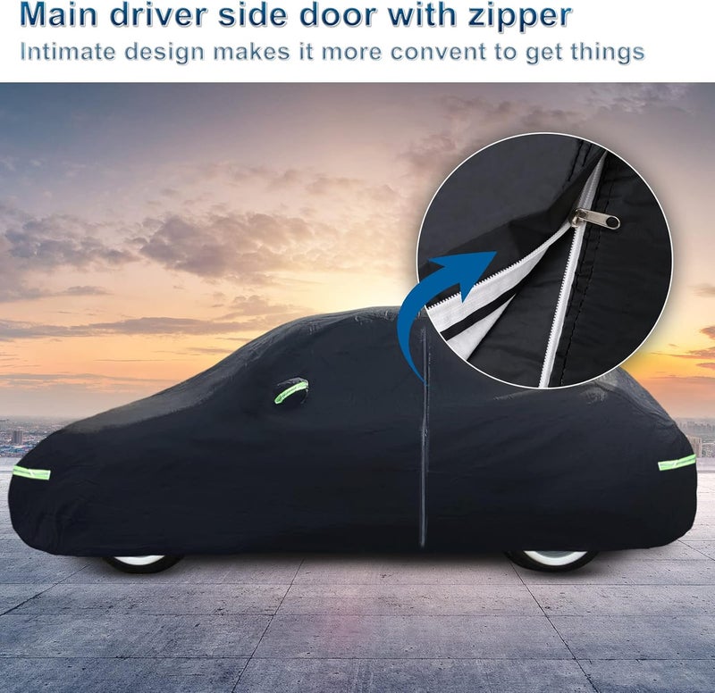BIGACOVER for New Beetle Car Cover Waterproof All Weather Heavy Duty Protection Outdoor Light Shell Full Car Covers Windproof with Driver Side Zipper Compatible with 1998-2025 Volkswagen New Beetle(Up to 194") - Image 4